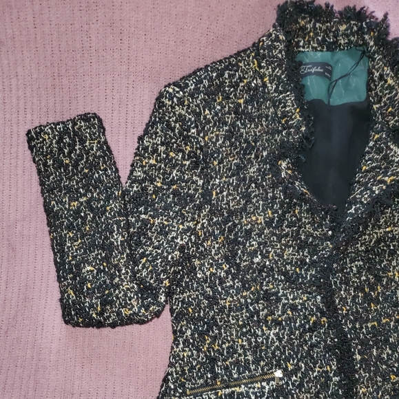 Zara Jackets & Blazers - Zara Trafaluc Blk Yellow Tweed Moto Jacket 💫💫💫